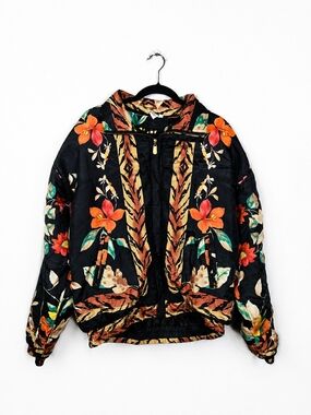 Vintage 90s Fuda International Silk Tiger Tropical Floral Bomber Jacket Women L